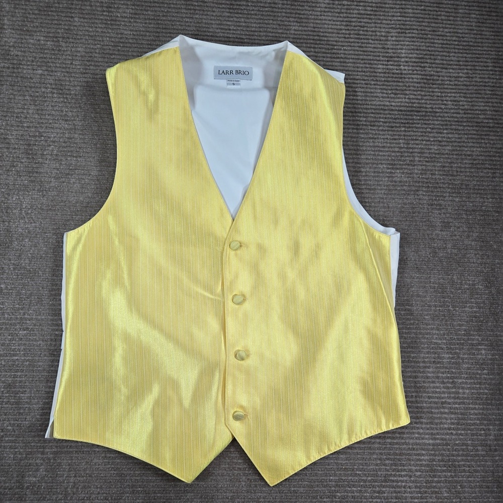 Larr Brio Mens Small Yellow Ribbed Formal Tuxedo Waistcoat Vest